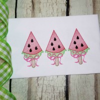 Watermelon Popsicle with Bow Trio Machine Embroidery Design Sketch Stitch